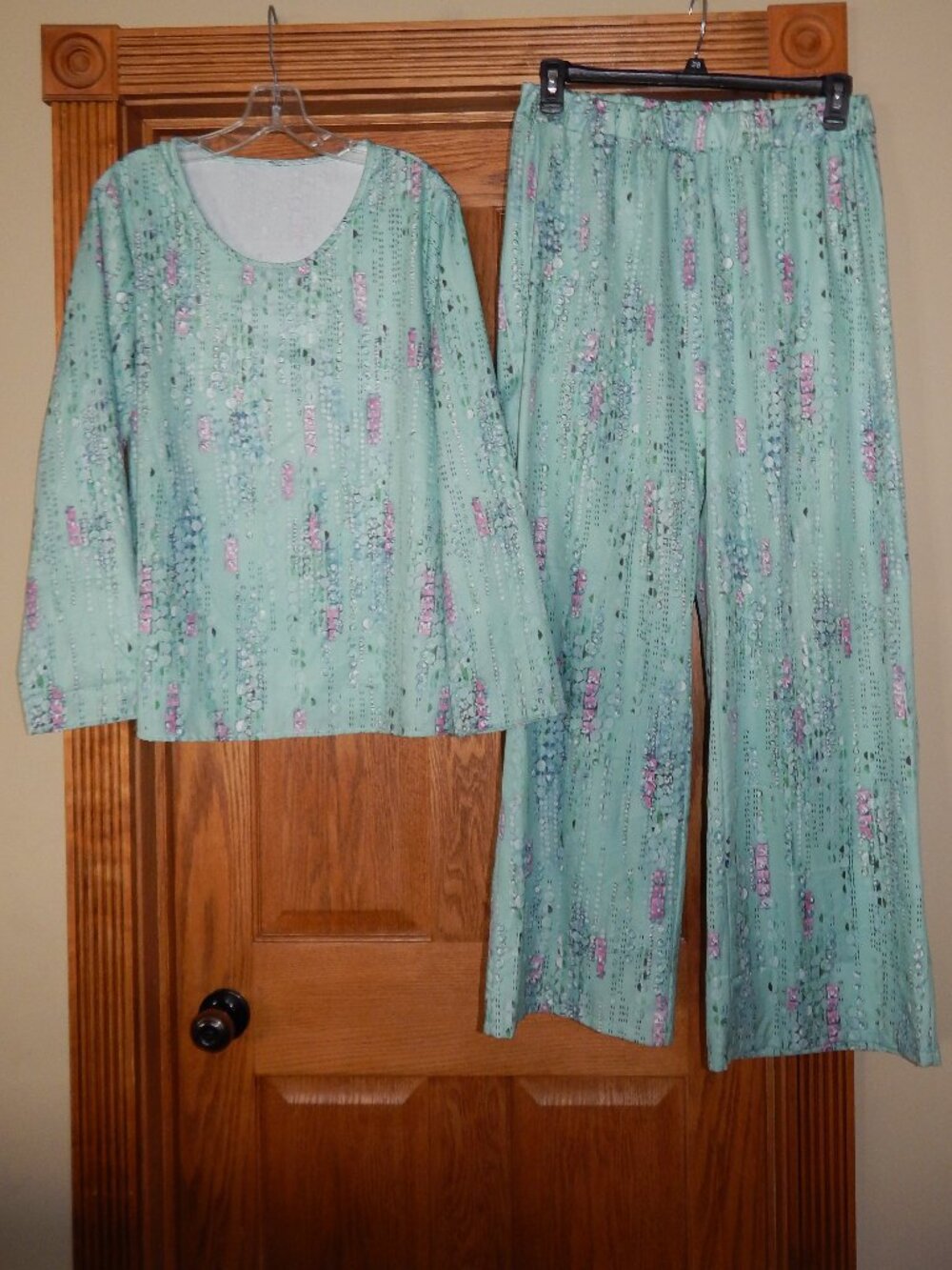 Women's Size XL Lounge Casual Wear Pant Set Top Wide Leg Pants Abstract Art